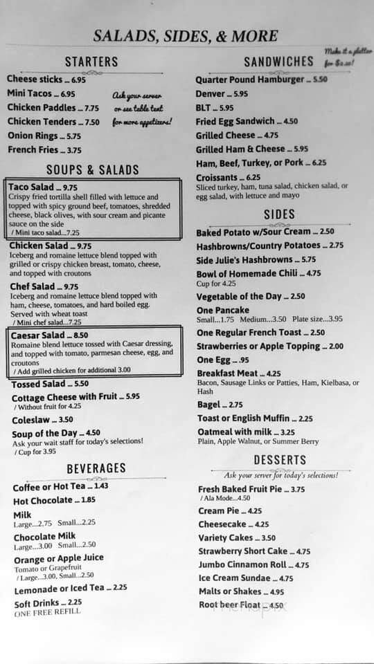 Julie's Family Restaurant - Superior, WI menu_pic