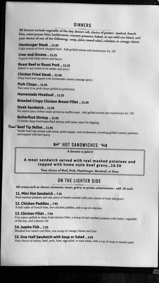 Julie's Family Restaurant - Superior, WI menu_pic