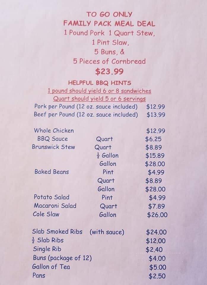 Partner's Pit Barbeque - Lineville, AL menu_pic
