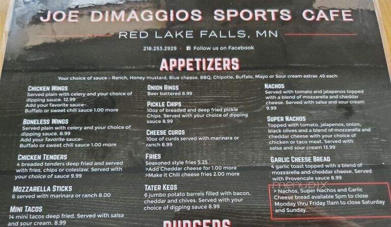 Joe DiMaggio's Sports Cafe - Red Lake Falls, MN