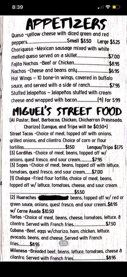 Tacos Miguel - Brownsboro, TX menu_pic