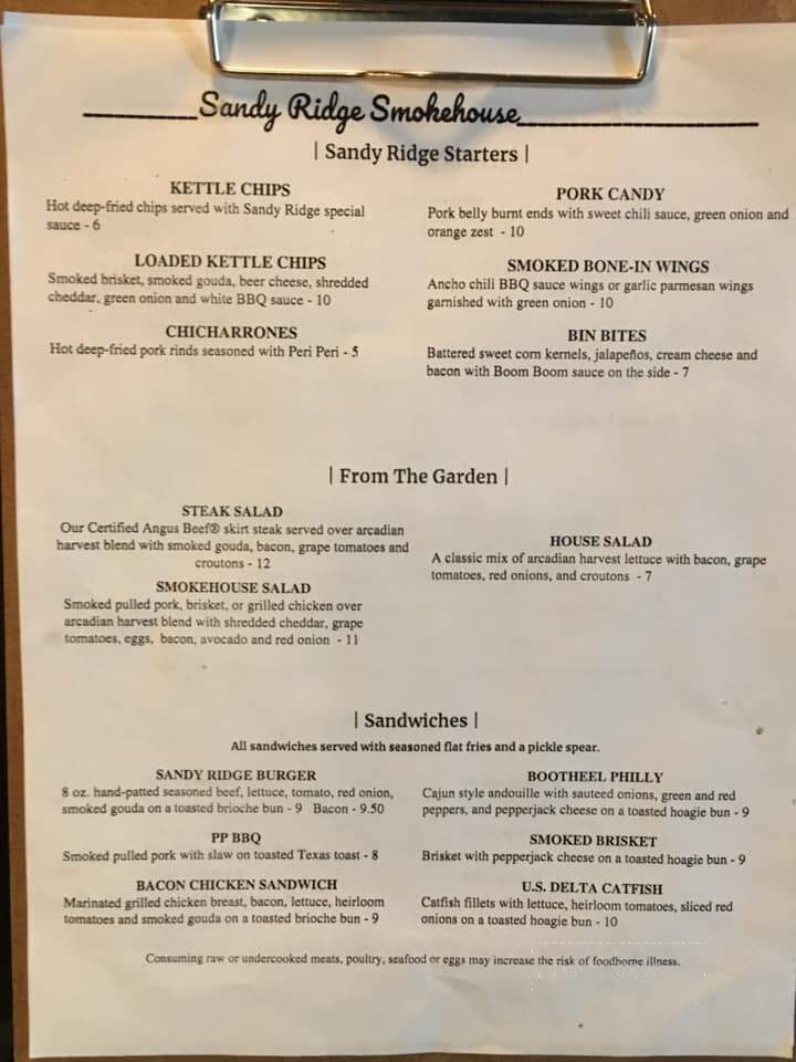 Sandy Ridge Smokehouse - East Prairie, MO menu_pic