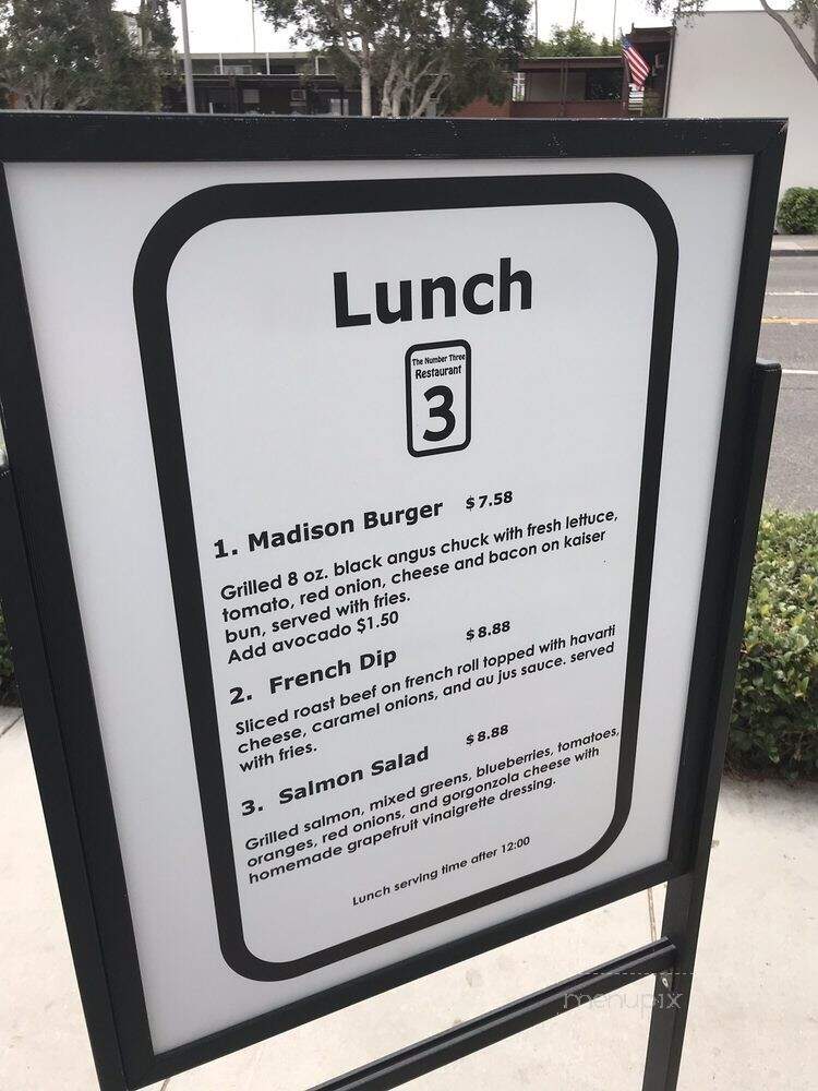 Number Three Restaurant - Laguna Beach, CA menu_pic