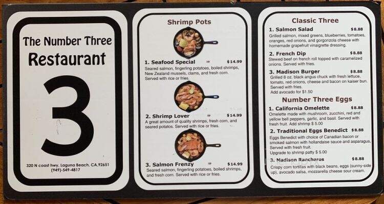 Number Three Restaurant - Laguna Beach, CA menu_pic