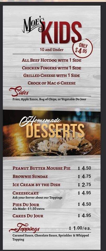 Moe's Bar & Grill - Mechanicsburg, PA menu_pic