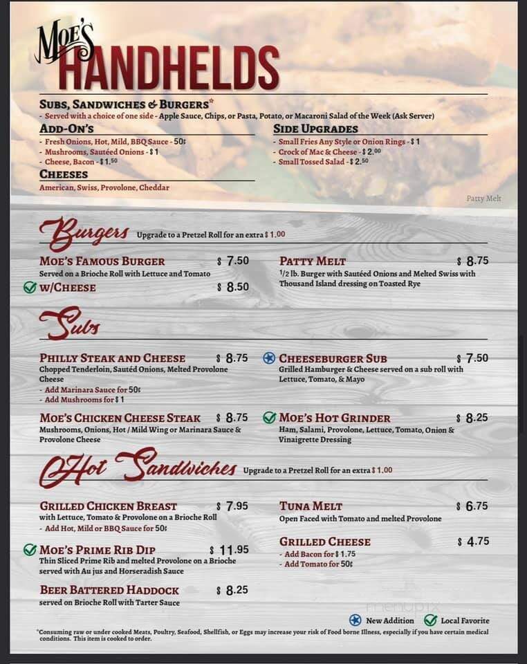 Moe's Bar & Grill - Mechanicsburg, PA menu_pic