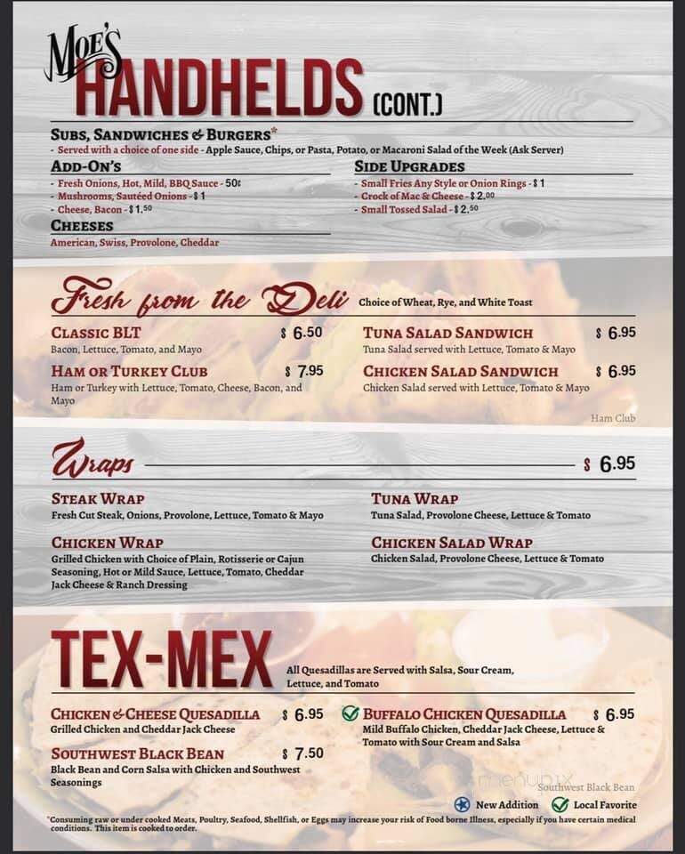 Moe's Bar & Grill - Mechanicsburg, PA menu_pic