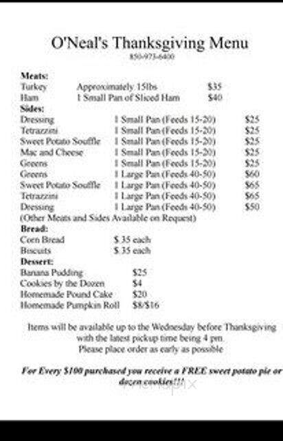 Oneal's Country Buffet - Madison, FL menu_pic