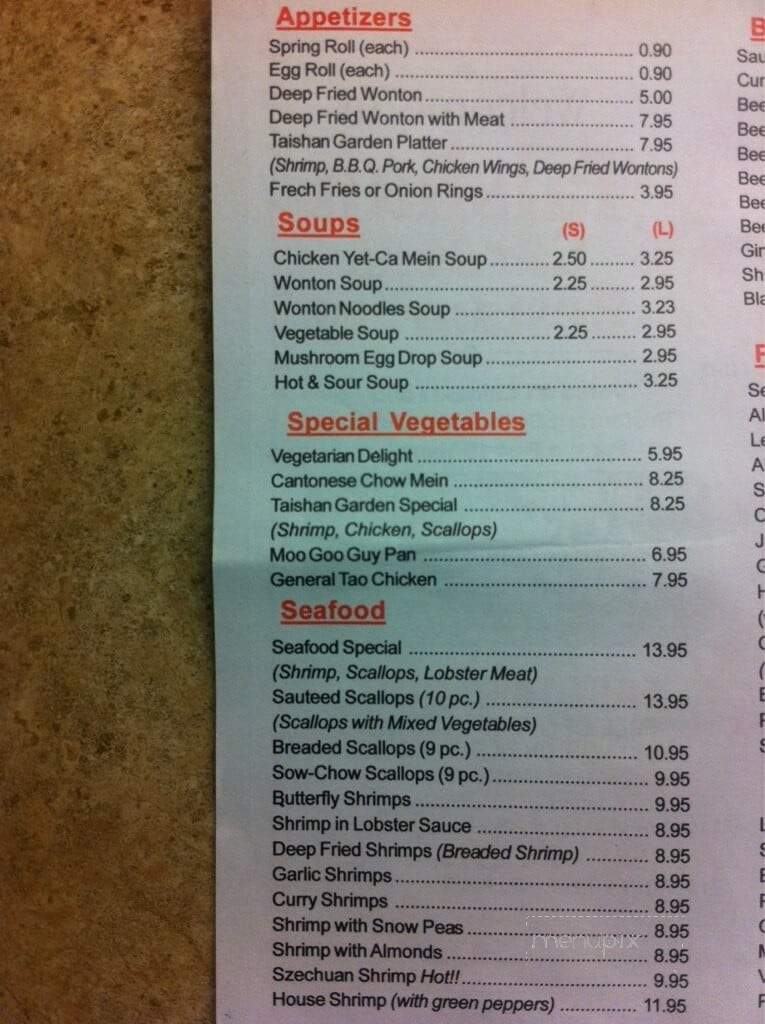 Taishan Gardens Restaurant - Trenton, ON menu_pic
