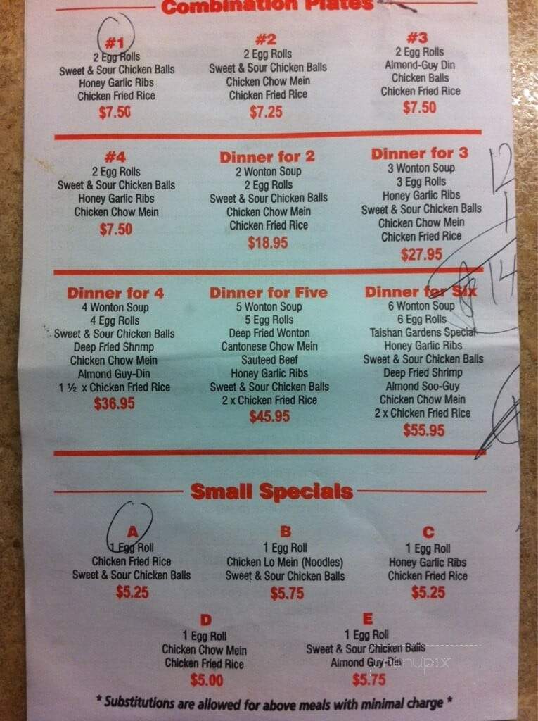 Taishan Gardens Restaurant - Trenton, ON menu_pic