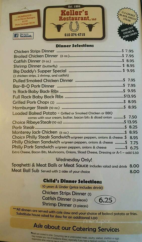 Keller's Restaurant - Hartsville, TN menu_pic