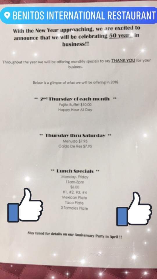 Benito's International Restaurant - La Marque, TX menu_pic