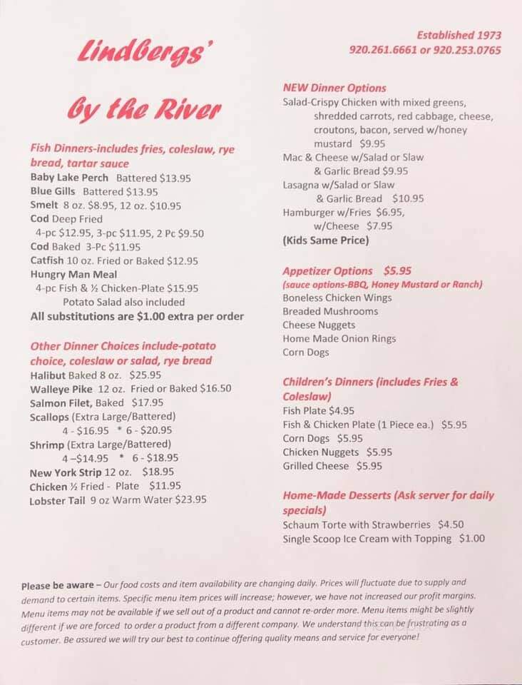 Lindberg's By The River - Watertown, WI menu_pic