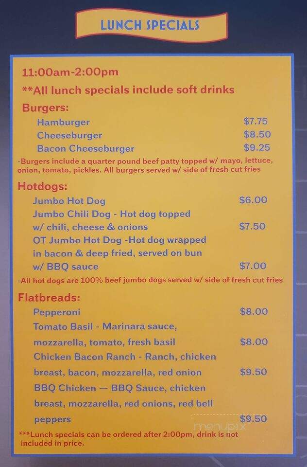 Menu of Overtime Sports Bar & Grill in Battle Mountain, NV 89820