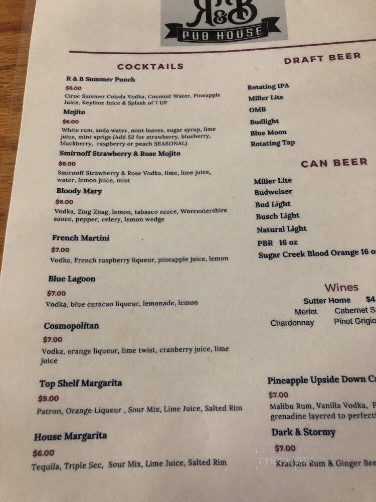 R & B Pub House - York, SC menu_pic