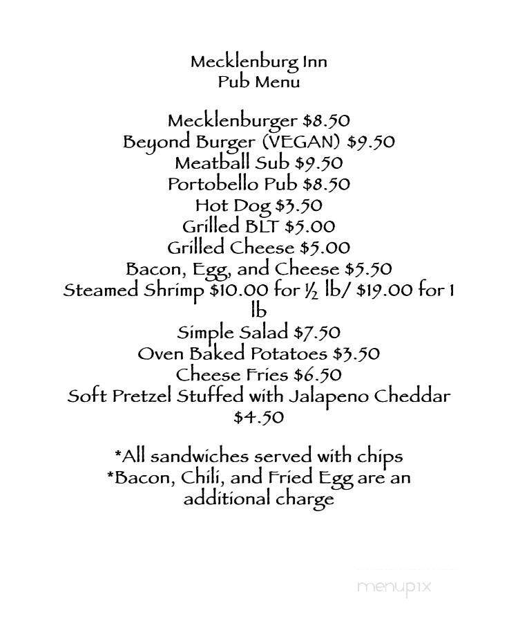 Mecklenburg Inn - Shepherdstown, WV menu_pic