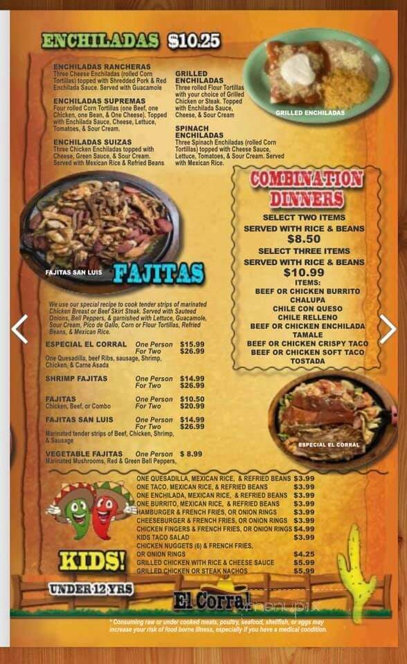 El Corral Mexican Restaurant - Gordonsville, TN menu_pic