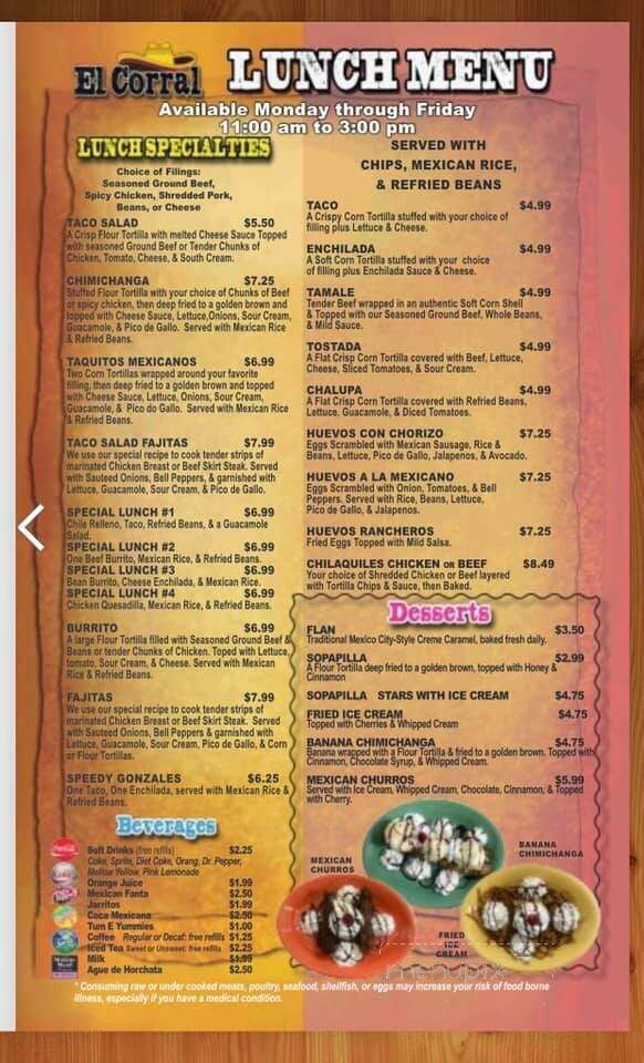 El Corral Mexican Restaurant - Gordonsville, TN menu_pic