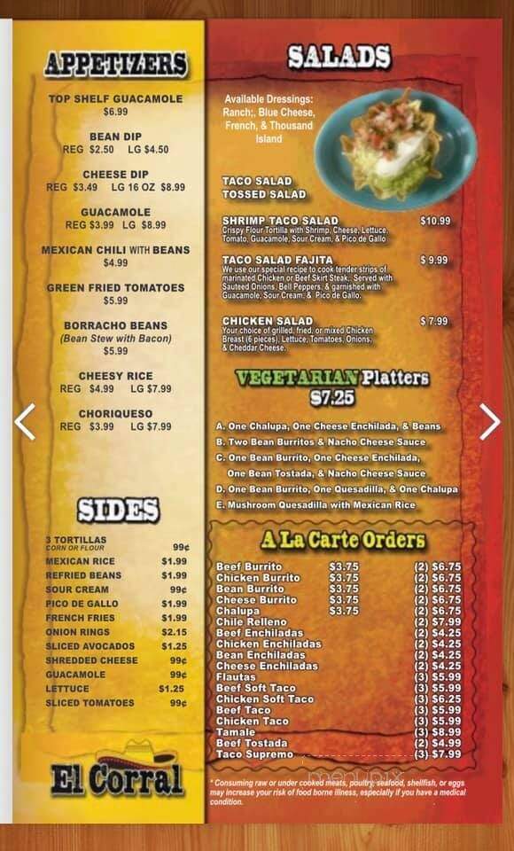 El Corral Mexican Restaurant - Gordonsville, TN menu_pic