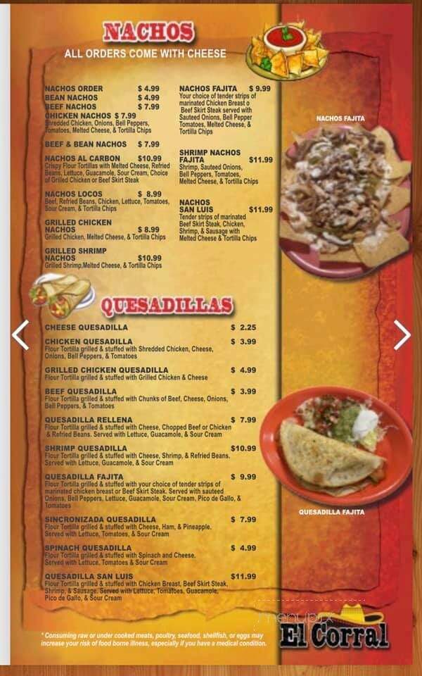 El Corral Mexican Restaurant - Gordonsville, TN menu_pic