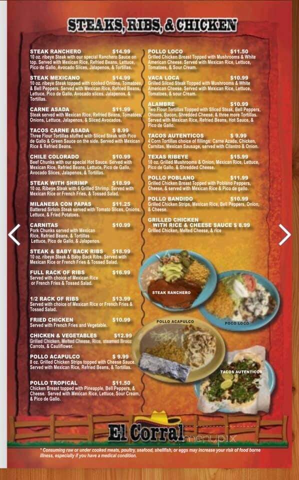 El Corral Mexican Restaurant - Gordonsville, TN menu_pic