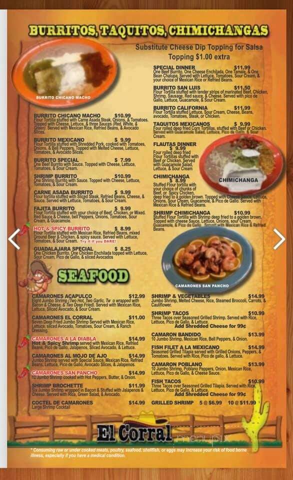 El Corral Mexican Restaurant - Gordonsville, TN menu_pic