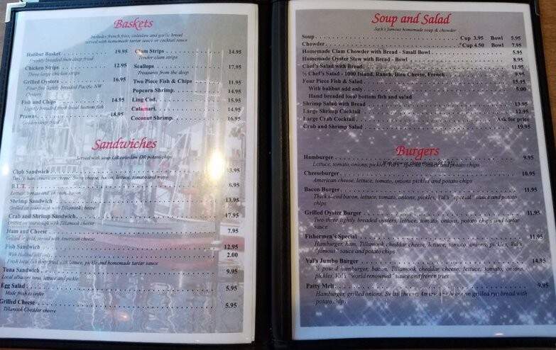 Fisherman's Korner Restaurant - Garibaldi, OR menu_pic