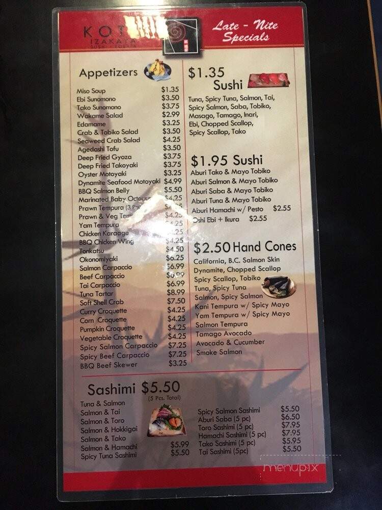 Koto Izakaya Sushi & Robata - Richmond, BC menu_pic