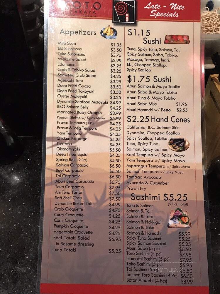 Koto Izakaya Sushi & Robata - Richmond, BC menu_pic