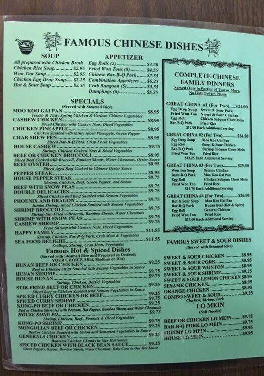 Great China Restaurant - Independence, KS menu_pic