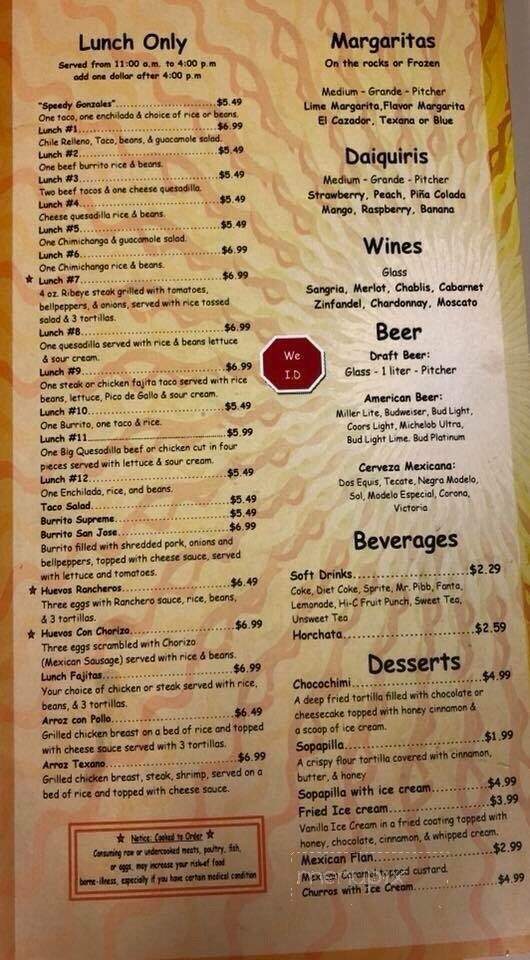 El Cazador Mexican Restaurant - Hinesville, GA menu_pic
