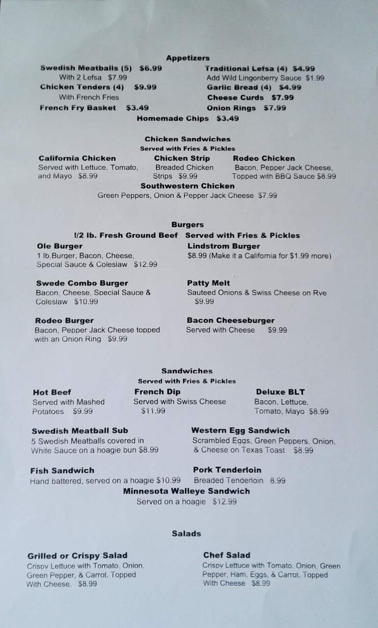Swedish Inn - Lindstrom, MN menu_pic
