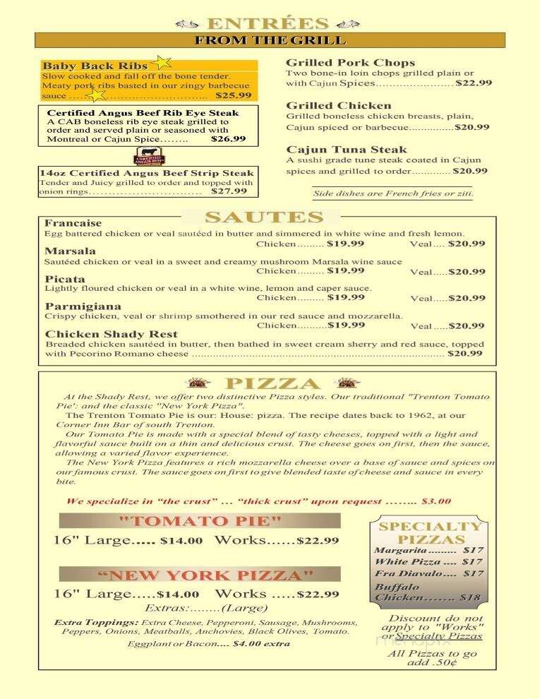 Shady Rest Restaurant - Bayville, NJ menu_pic