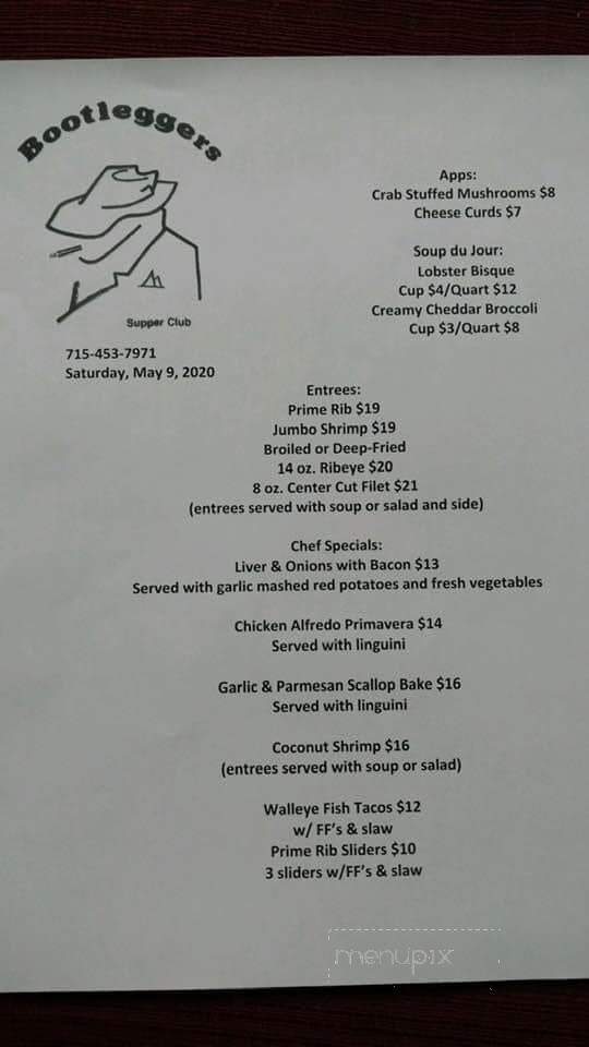 Bootleggers Supper Clb - Tomahawk, WI menu_pic