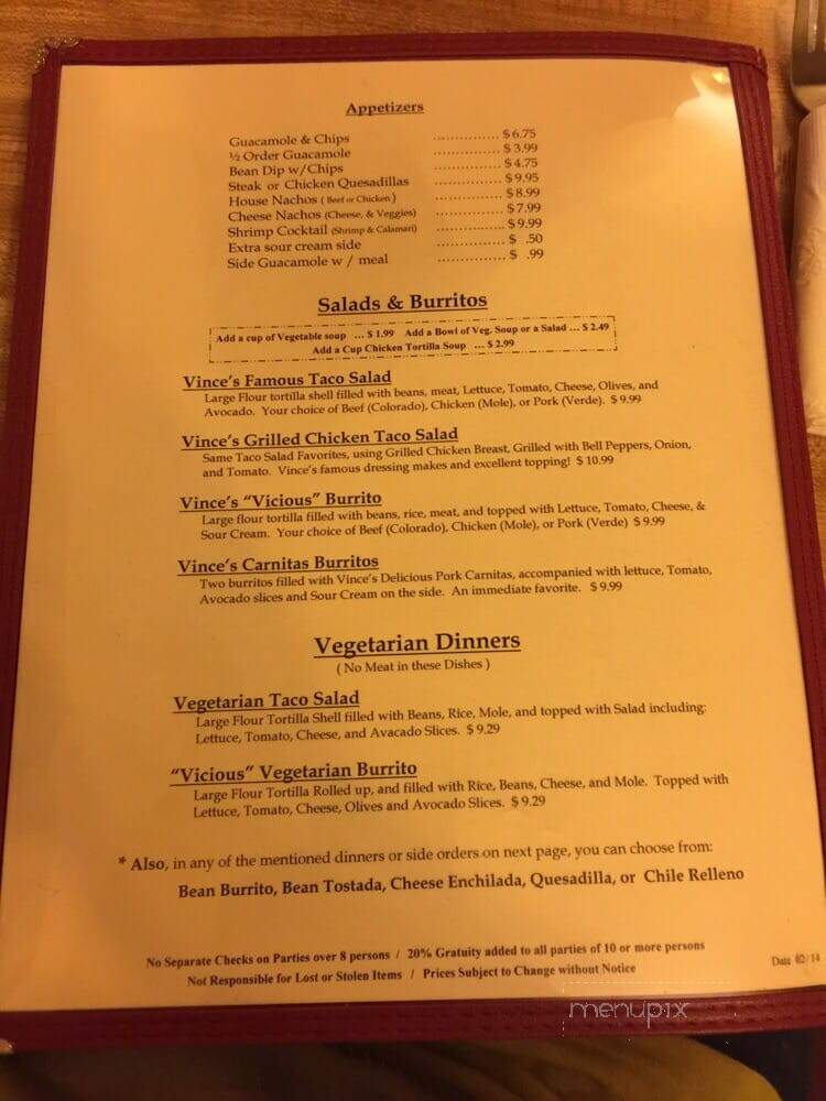 Vince's Mexican Restaurant - Woodland, CA menu_pic