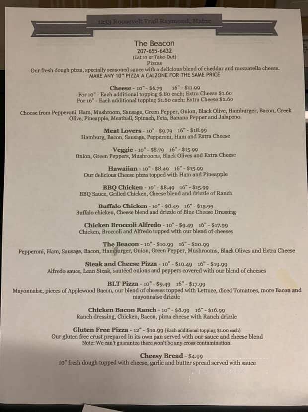 The Beacon - Raymond, ME menu_pic
