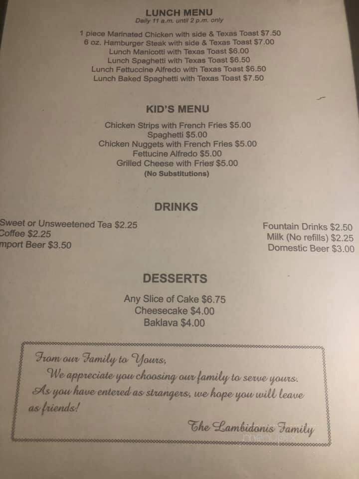 Niko's Family Restaurant - Morrison, TN menu_pic