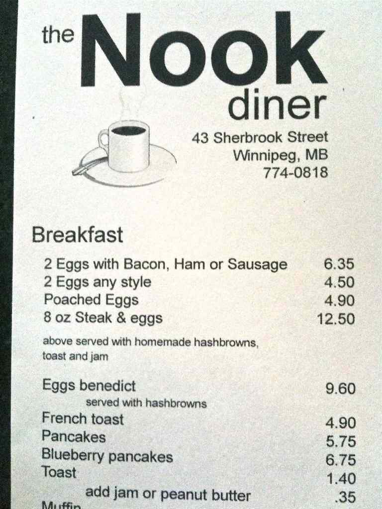 The Nook - Winnipeg, MB menu_pic