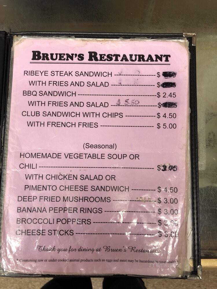 Bruen's Restaurant - Stanton, KY menu_pic