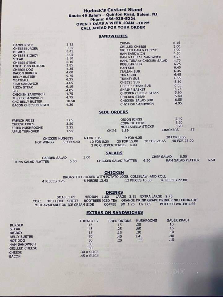 Hudock's Frozen Custard Stand - Salem, NJ menu_pic