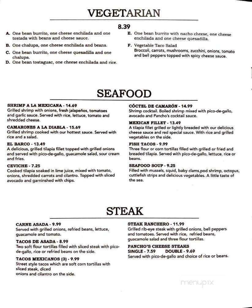 Pancho's Mexican Restaurant - Central, SC menu_pic