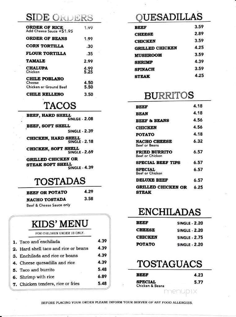 Pancho's Mexican Restaurant - Central, SC menu_pic