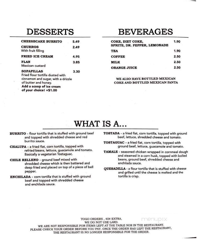 Pancho's Mexican Restaurant - Central, SC menu_pic