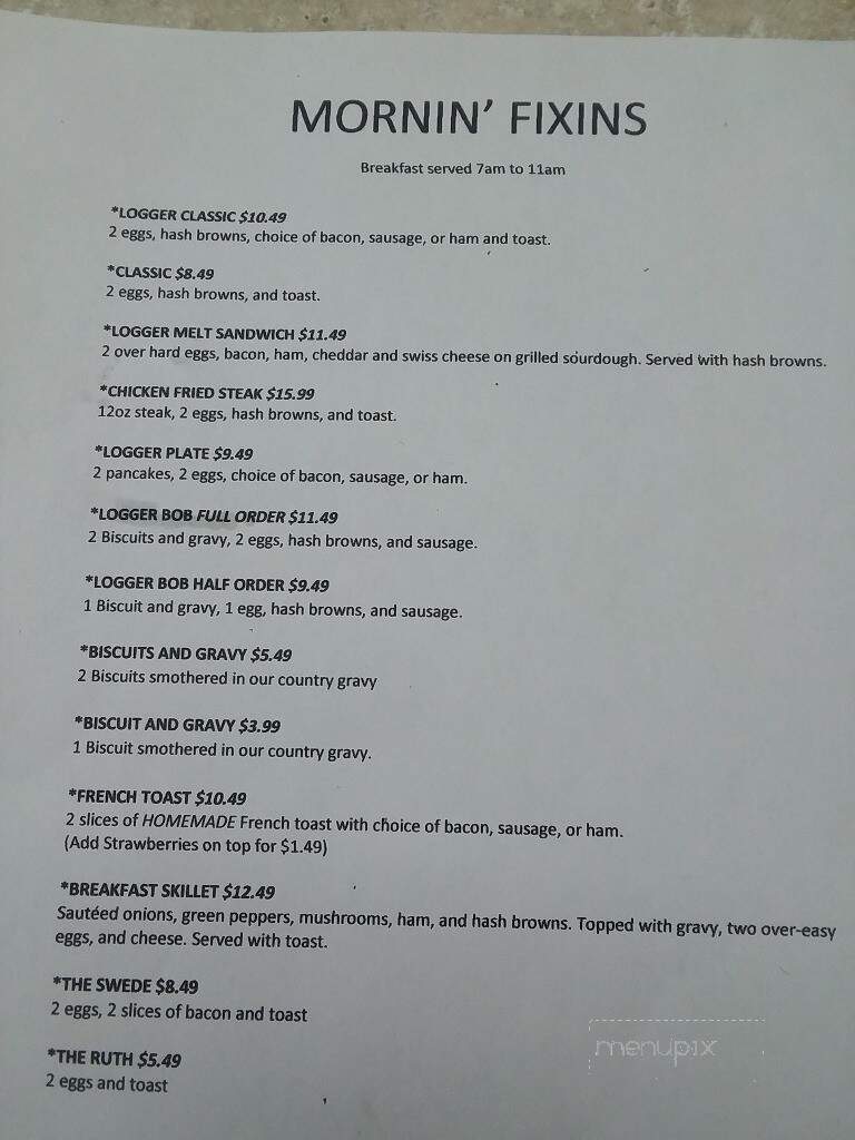 Loggers Burger Bar - Onalaska, WA menu_pic