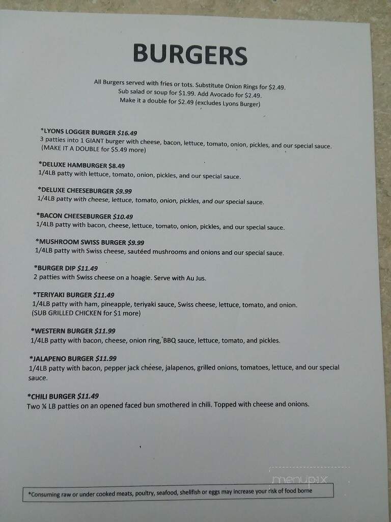 Loggers Burger Bar - Onalaska, WA menu_pic