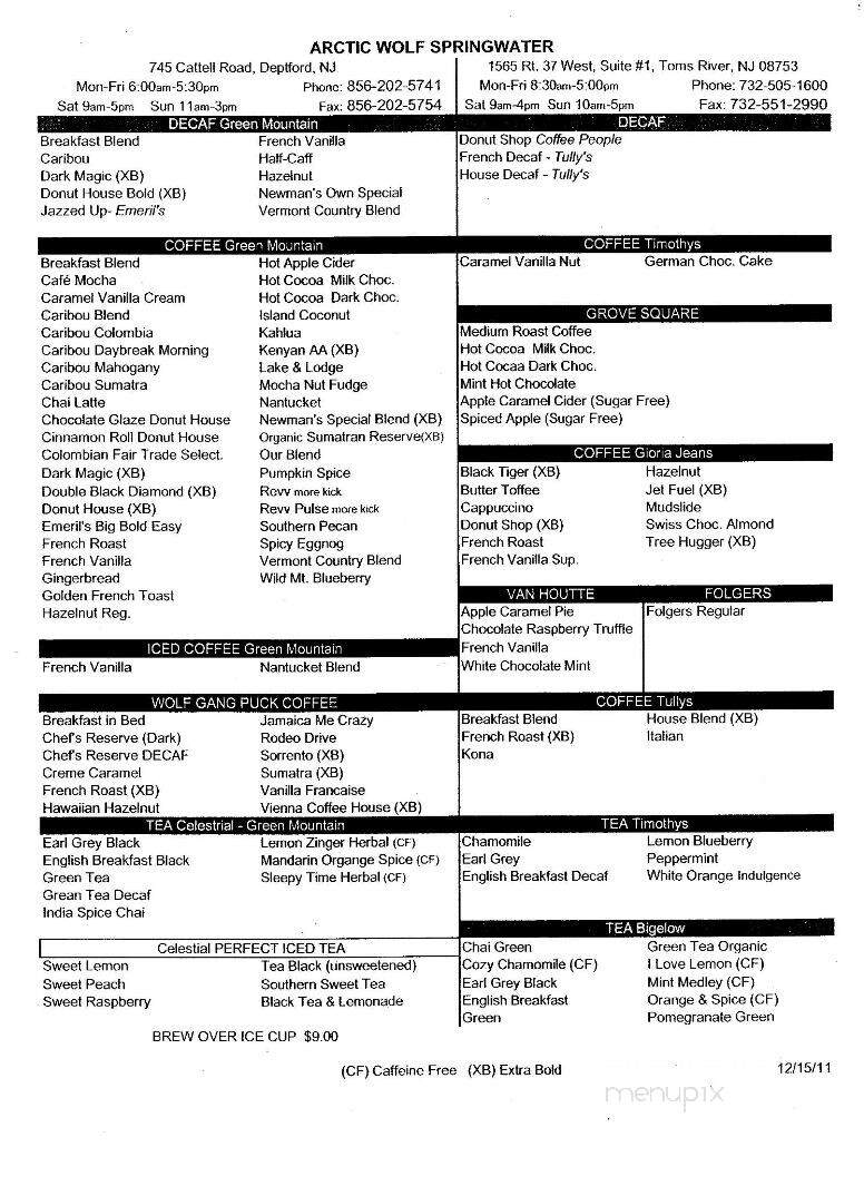 Arctic Wolf Spring Water - Woodbury, NJ menu_pic