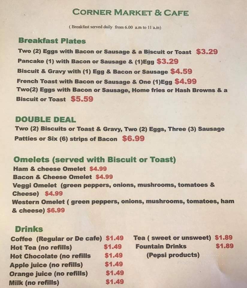 Corner Market and Cafe - Mouth of Wilson, VA menu_pic