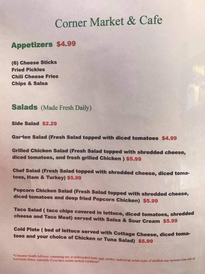 Corner Market and Cafe - Mouth of Wilson, VA menu_pic