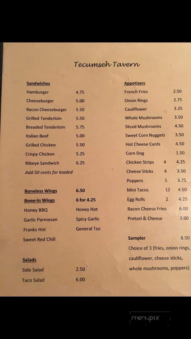 Tecumseh Tavern - West Terre Haute, IN menu_pic
