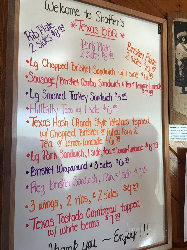Shaffer Farms - Texas Bar-B-Q Custom Meats - Summertown, TN menu_pic